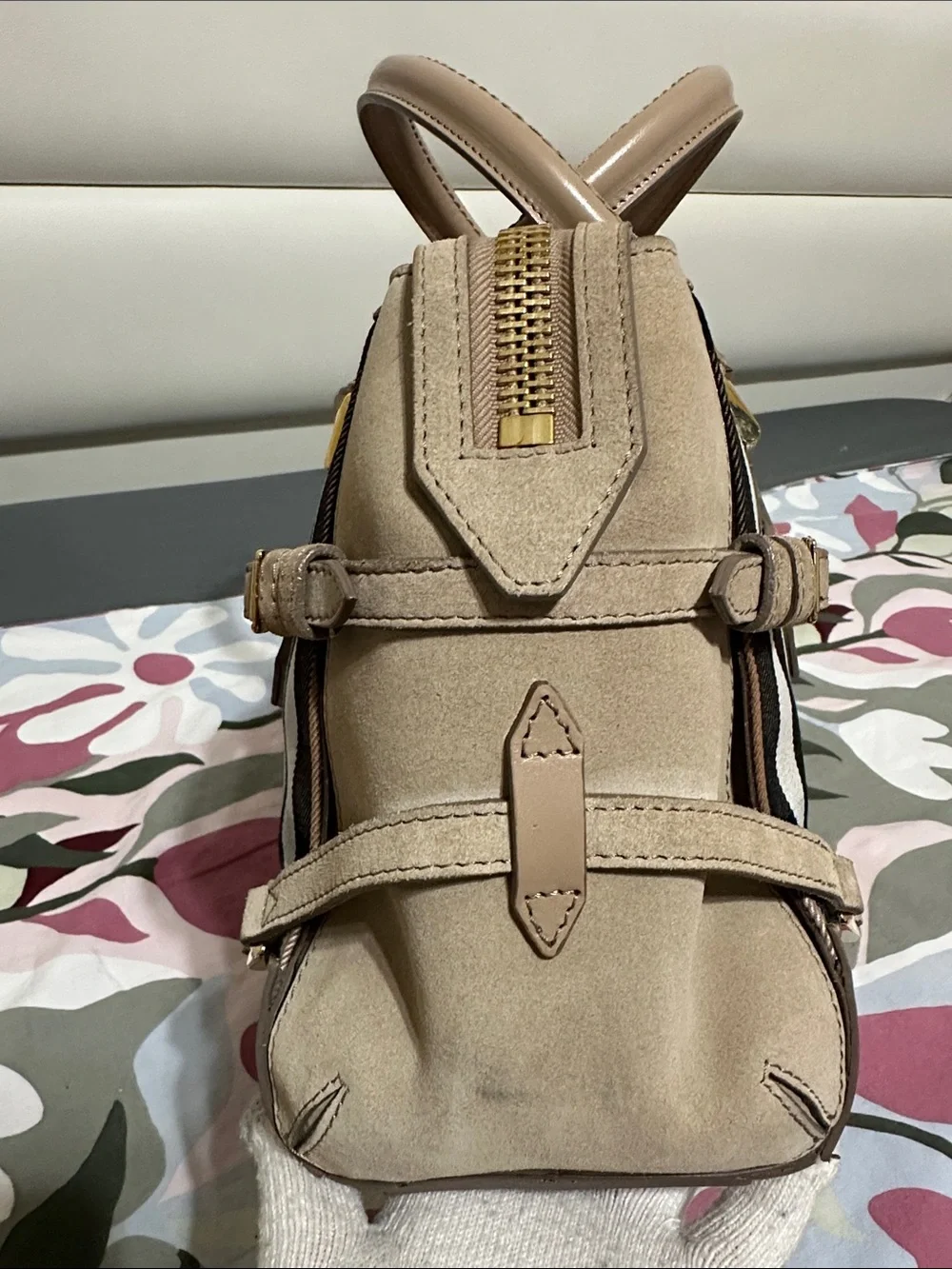 Burberry Beige/Tan Check Handbag with Gold Hardware
